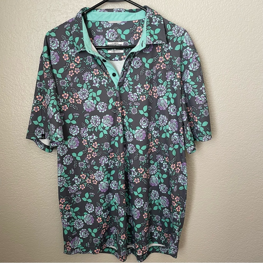 Swannies Men's Performance Golf Polo Shirt Large Floral Pattern